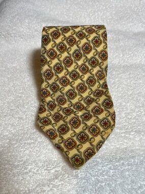 Vintage Via Condotti Yellow Patterned Silk Tie